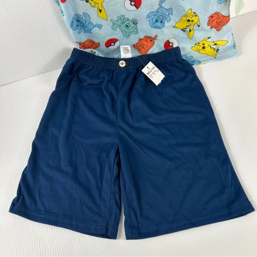 Boys Girls Pokemon 2pc Short Sleeve PJs Pajama Set M 8/10 Blue NWT Blue Pikachu